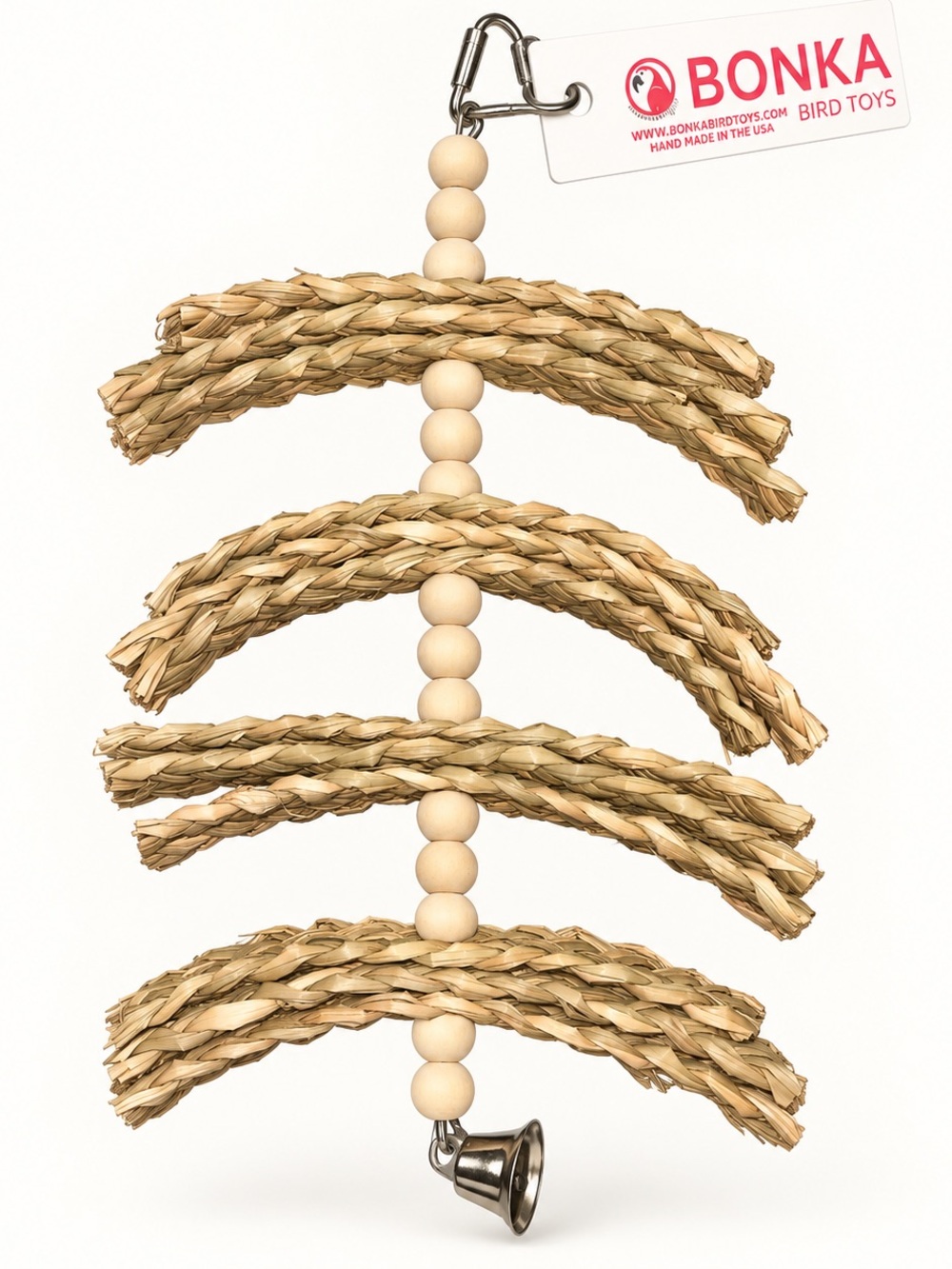 Bonka Bird Toys Palm Tree Natural Seagrass Parrot Shredding Toy Bell NWT